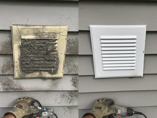 East Whittier Dryer Vent Cleaning technician installing high-quality dryer vent cover at a residential property in East Whittier