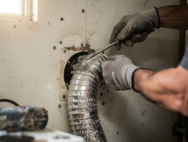 East Whittier Dryer Vent Cleaning technician performing precise dryer vent hose installation in East Whittier